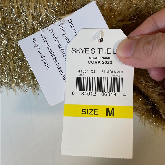 Skye's the Limit Boho Gold Fuzzy Sparkly Tinsel Crew Neck Sweaters. Medium. NWT. - Picture 3 of 8